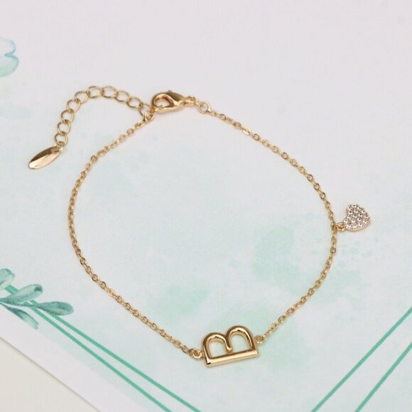 Rose Gold Bracelet with Heart Charm and Initial B Design, XPBL0650 - Picture 3 of 12